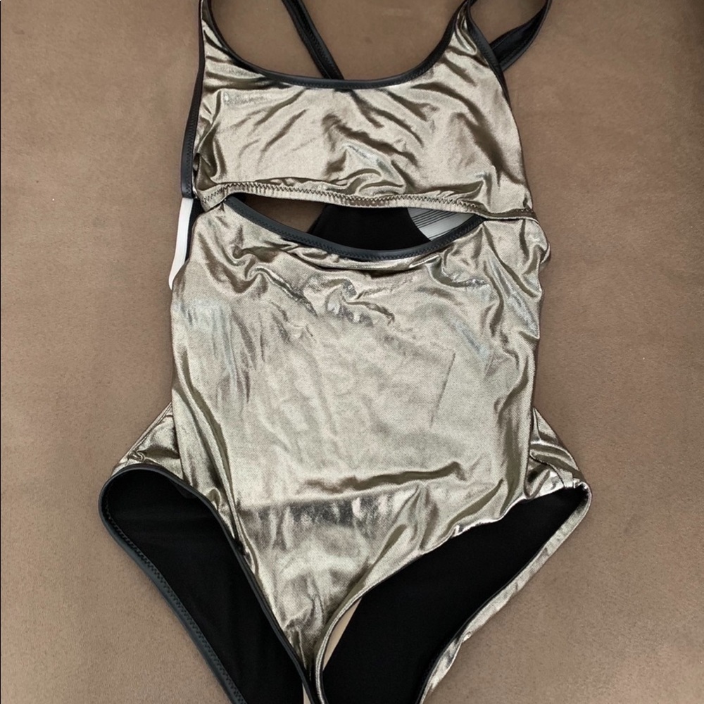 Andorine silver metallic cut-out girls swimsuit